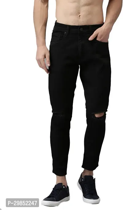 Comfortable Black Cotton Blend Mid-Rise Jeans For Men