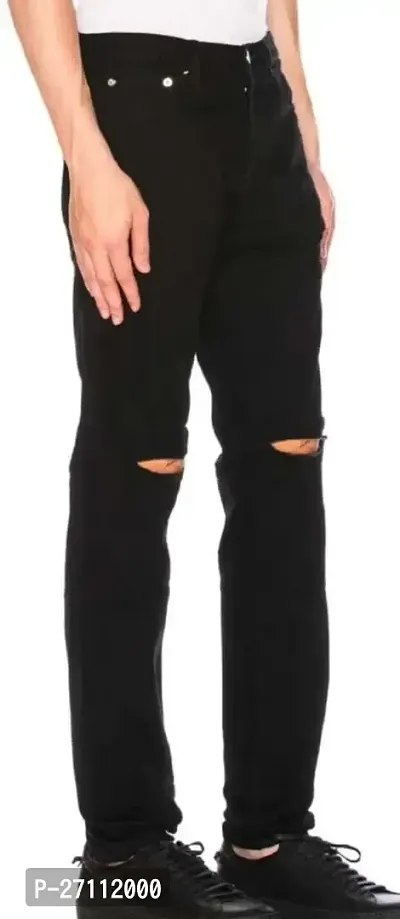 Stylish Black Cotton Blend Mid-Rise Jeans For Men-thumb0