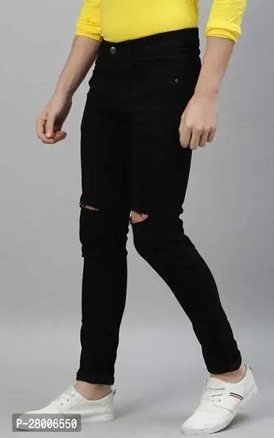 Stylish Black Denim Solid Mid-Rise Jeans For Men-thumb3
