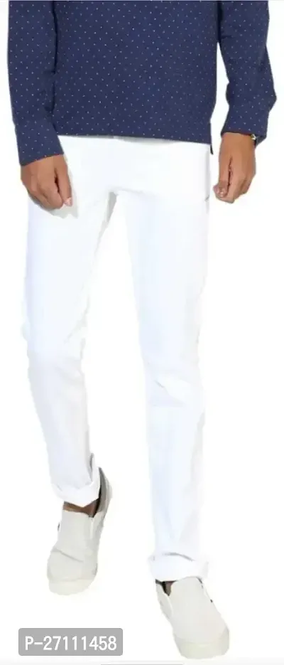 Stylish White Cotton Blend Mid-Rise Jeans For Men-thumb0