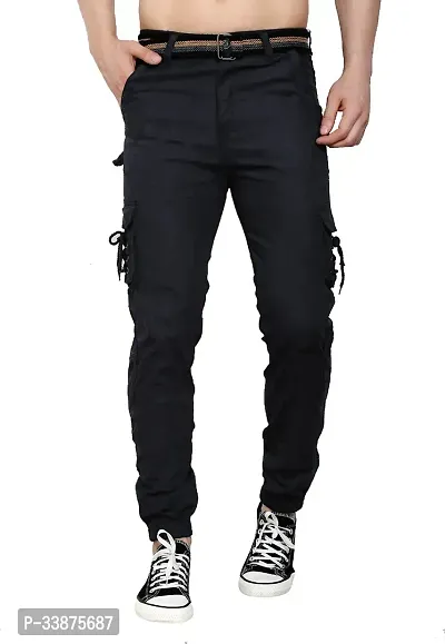 Stylish Black Cotton Cargos For Men-thumb0