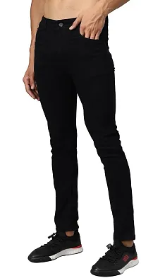 Stylish Black Denim Solid Mid-Rise Jeans For Men-thumb2