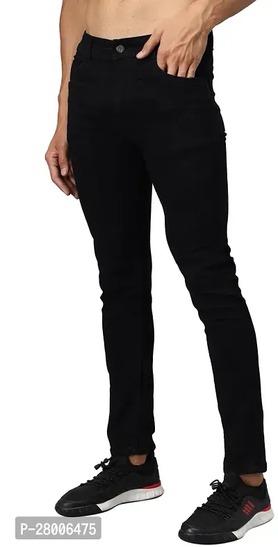 Stylish Black Denim Solid Mid-Rise Jeans For Men-thumb3