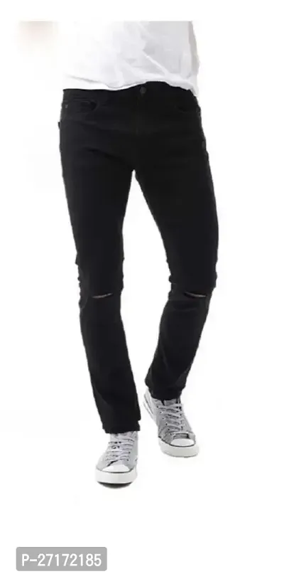 Stylish Black Denim Mid-Rise Jeans For Men-thumb0