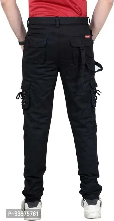 Stylish Black Cotton Cargos For Men-thumb2