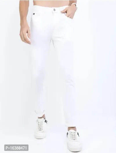 White Cotton Blend Mid Rise Jeans For Men-thumb2