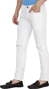 Stylish White Denim Solid Mid-Rise Jeans For Men-thumb3