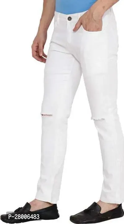 Stylish White Denim Solid Mid-Rise Jeans For Men-thumb4