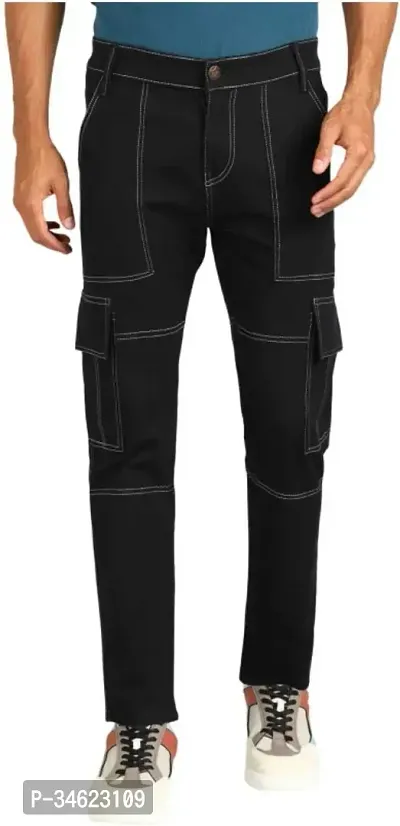 Stylish Black Cotton Blend Cargos For Men-thumb0