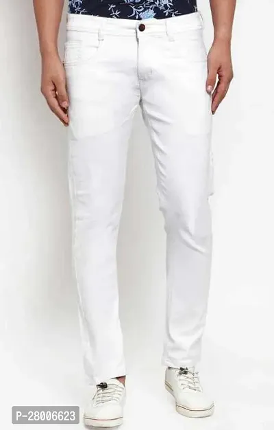 Stylish White Denim Solid Mid-Rise Jeans For Men