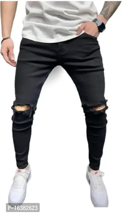 Black Cotton Blend Mid Rise Jeans For Men-thumb0