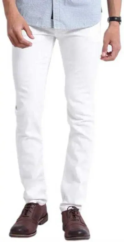 Men's White Slim Fit Mid-Rise Cotton Spandex Jeans