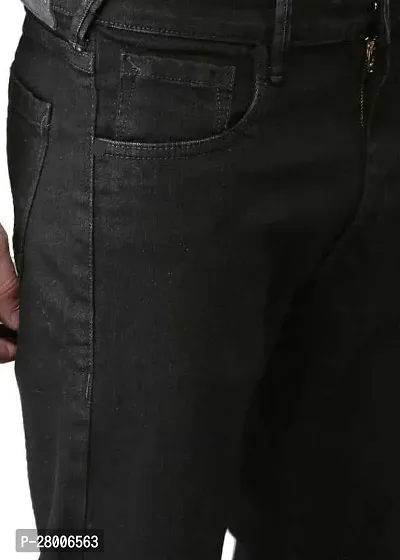 Stylish Black Denim Solid Mid-Rise Jeans For Men-thumb3