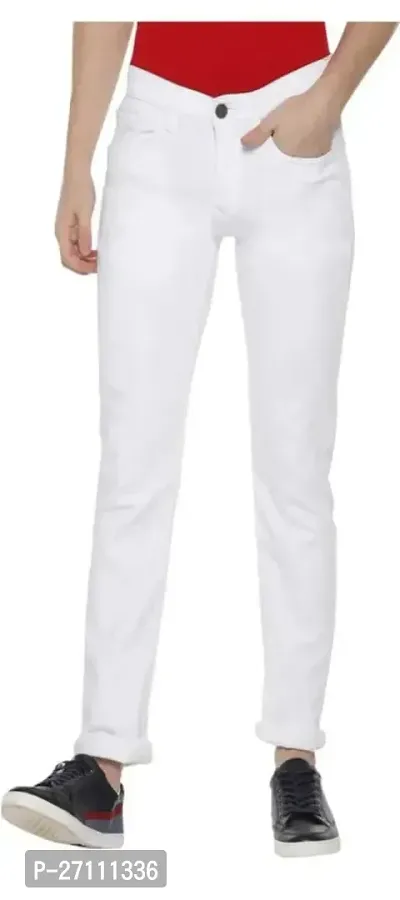 Stylish White Cotton Blend Mid-Rise Jeans For Men