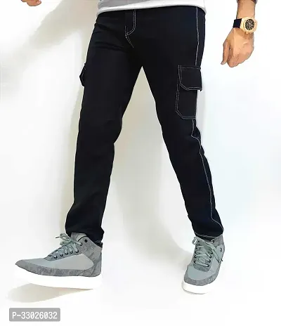 Stylish Black Polyester Blend Mid-Rise Cargos For Men-thumb4