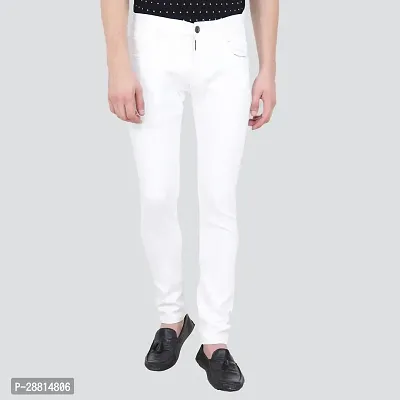 Bestloo Stylish White Cotton Blend Mid-Rise Jeans For Men