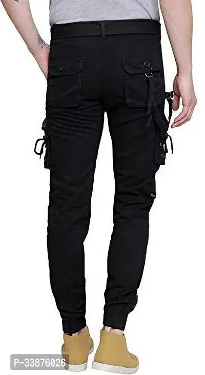 Stylish Black Cotton Blend Cargos For Men-thumb2