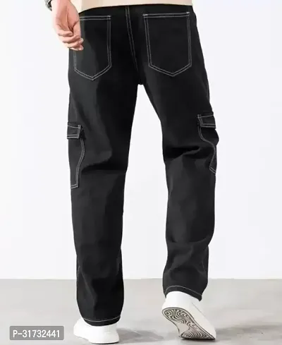 Stylish Black Denim Solid Mid-Rise Jeans For Men-thumb2