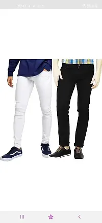 M.Weft Slim Fit White Multicolored Stretchable Jeans for Men Pack of 2