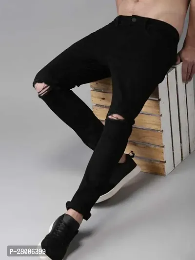 Stylish Black Denim Solid Mid-Rise Jeans For Men-thumb3