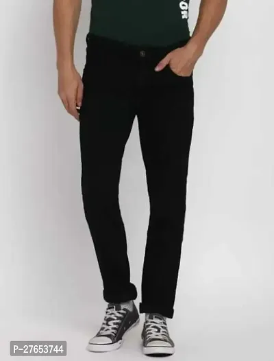 Stylish Black Denim Mid-Rise Jeans For Men-thumb0