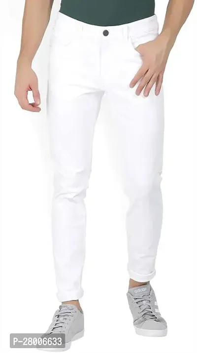 Stylish White Cotton Blend Solid Mid-Rise Jeans For Men-thumb0