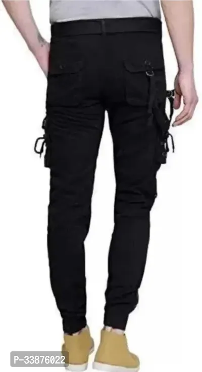 Stylish Black Cotton Blend Cargos For Men-thumb2