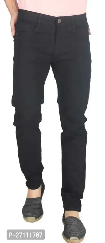 Stylish Black Cotton Blend Mid-Rise Jeans For Men