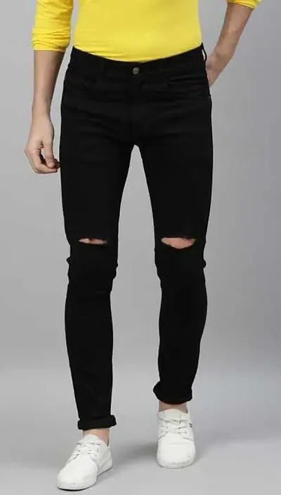 Men Knee Cut Slim Fit Jeans