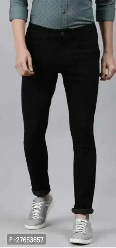 Stylish Black Denim Mid-Rise Jeans For Men-thumb0