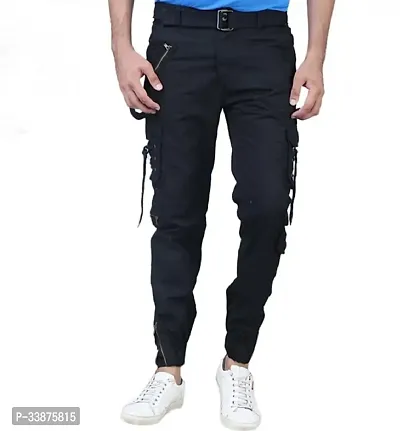 Stylish Black Cotton Blend Cargos For Men-thumb0