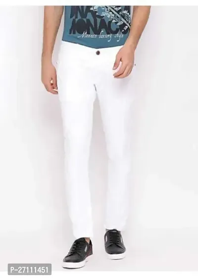 Stylish White Cotton Blend Mid-Rise Jeans For Men-thumb0