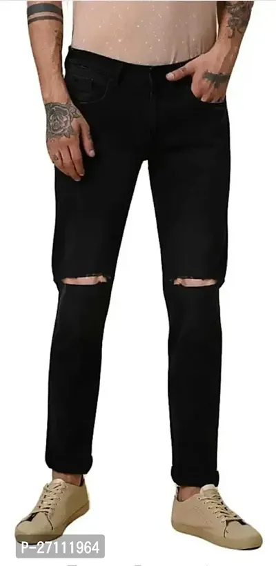 Stylish Black Cotton Blend Mid-Rise Jeans For Men-thumb0