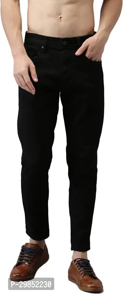 Comfortable Black Cotton Blend Mid-Rise Jeans For Men-thumb0
