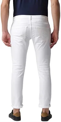 Stylish White Cotton Lycra Blend Solid Mid-Rise Jeans For Men-thumb1