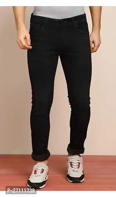 Stylish Black Cotton Blend Mid-Rise Jeans For Men