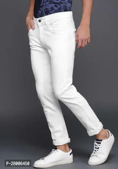 Stylish White Denim Solid Mid-Rise Jeans For Men-thumb3