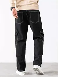 Stylish Black Denim Solid Mid-Rise Jeans For Men-thumb1