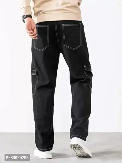 Stylish Black Denim Solid Mid-Rise Jeans For Men-thumb2