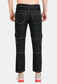 Stylish Black Denim Mid-Rise Cargos For Men-thumb1