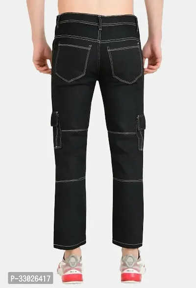 Stylish Black Denim Mid-Rise Cargos For Men-thumb2