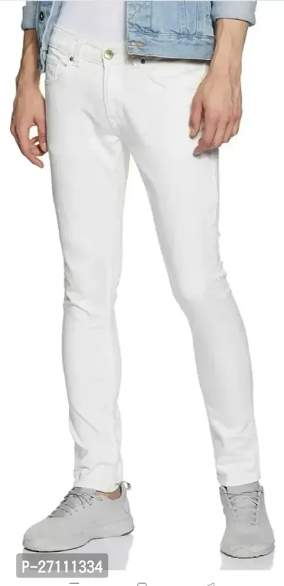 Stylish White Cotton Blend Mid-Rise Jeans For Men-thumb0