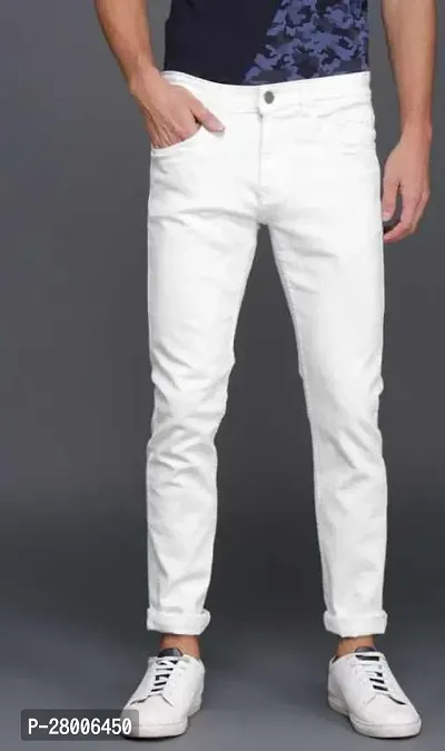 Stylish White Denim Solid Mid-Rise Jeans For Men-thumb0