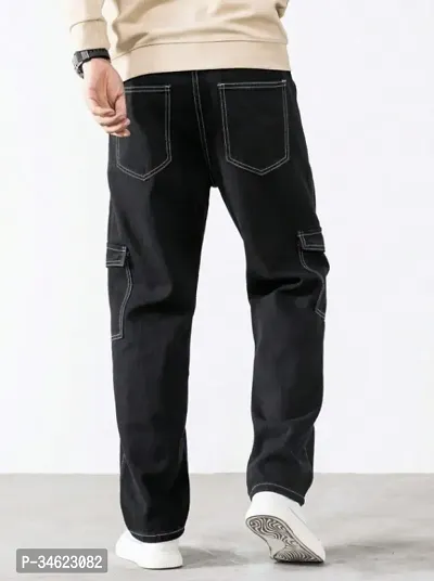 Stylish Black Denim Cargos For Men-thumb2