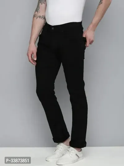 Stylish Polyester Black Regular Fit Mid-Rise Jeans For Men-thumb5