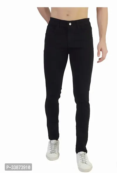 Stylish Cotton Blend Black Regular Fit Mid-Rise Jeans For Men