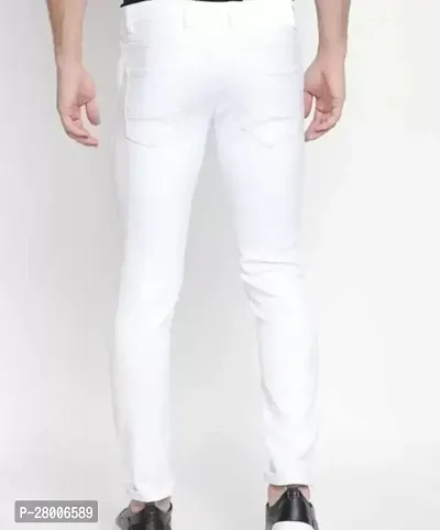 Stylish White Cotton Blend Solid Mid-Rise Jeans For Men-thumb2