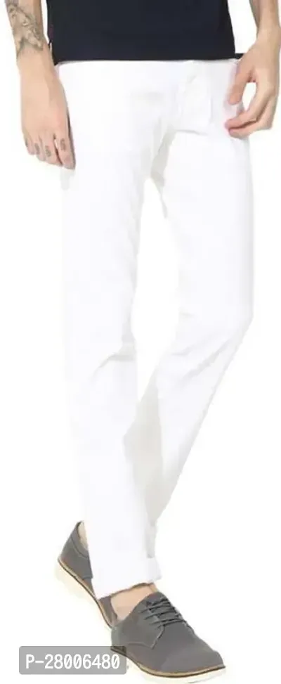 Stylish White Denim Solid Mid-Rise Jeans For Men-thumb4