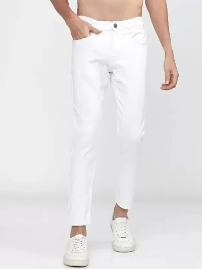 FLETE Stylish White Denim Mid-Rise Jeans For Men