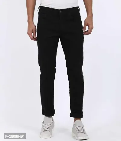 Stylish Black Denim Solid Mid-Rise Jeans For Men